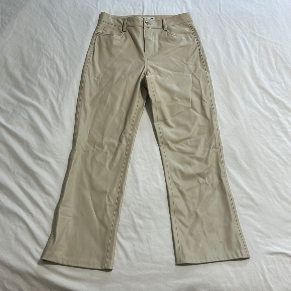Zara Womens Beige Faux Leather High Waisted Straight Leg Pants Size 4 US 36 EUR